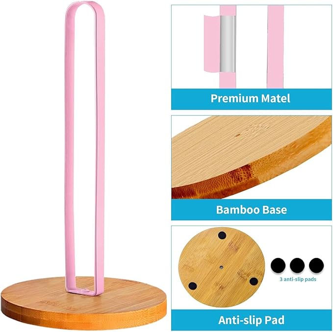 Wooden Paper Towel Holder Countertop, Kitchen-Towel-Holder FreeStanding with Non-Slip Base for Kitchen Bathroom