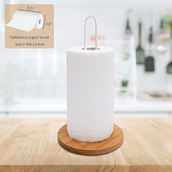 Wooden Paper Towel Holder Countertop, Kitchen-Towel-Holder FreeStanding with Non-Slip Base for Kitchen Bathroom