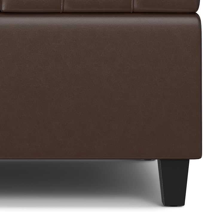SIMPLIHOME Harrison Small Coffee Table Storage Ottoman - 30 inch Wide Upholstered Vegan Leather Square Lift-Top Ottoman in Chocolate Brown, Transitional Ottoman for Living Room with Hidden Storage