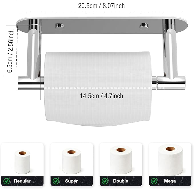 HITSLAM Chrome Toilet Paper Holder, SUS304 Stainless Steel Bathroom Toilet Paper Roll Holder Wall Mounted and Self Adhesive, No Drill Tissue Holder Use for Washroom and Kitchen