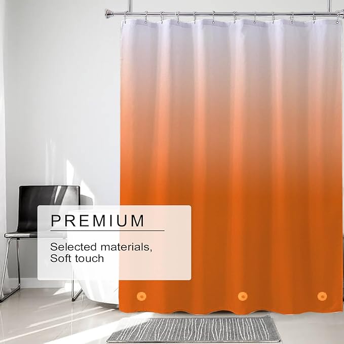 TIKABC Orange Shower Curtain Liner, 4G PEVA Shower Liner, Plastic Peva Waterproof Shower Curtains, 72x72 inch with Grommet Holes 3 Magnetic Weights