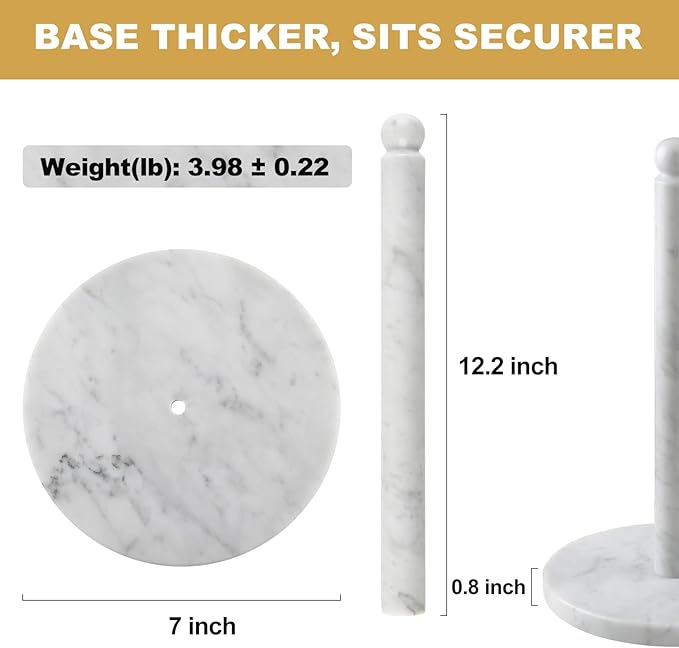 Koville Italian Marble Paper Towel Holder Countertop, Carrara Stone Paper Towel Holder Stand for Kitchen Storage, for Standard or Jumbo-Sized Rolls(Bianco Carrara)