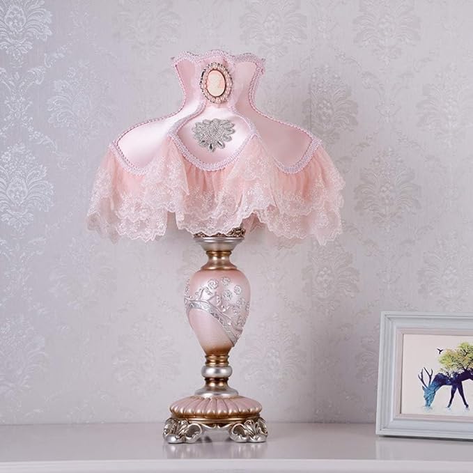 Vintage Pink Table Lamp Victorian Style with Button Switch Decorative Desk Lamp - Bedside Lamps for Nightstand for Living Room Bedroom Office