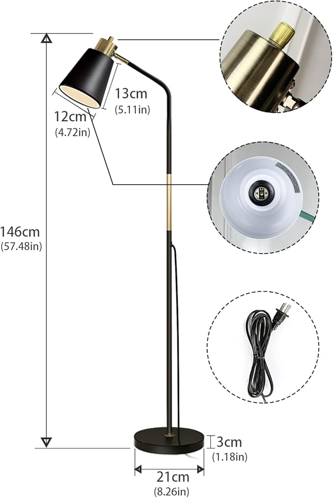 LALISU Floor Lamp, Industrial Floor Lamps for Living Rooms Rustic Farmhouse Reading Standing Floor Lamp Adjustable Metal Heads Indoor Task Lighting for Living Room Bedroom Office Home Décor (Black)