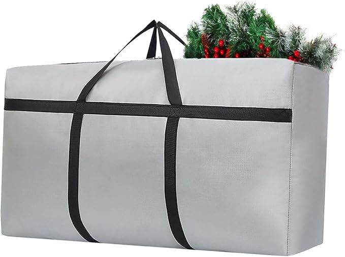 Small Christmas Tree Storage Bag for 4ft Artificial Disassembled Holiday Tree Heavy Duty Xmas Tree Storage Container with Reinforced Handles & Dual Zippers Waterproof Fake Tree Saver Bag (Grey)