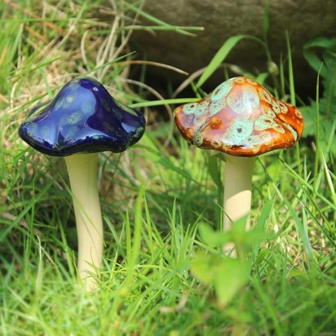 Danmu Garden Decor, 4pcs (Random Color) Ceramic Mushroom for Garden, Yard, Fairy Garden - Lawn Ornament Décor, Pottery Ornament 4.52" in Height
