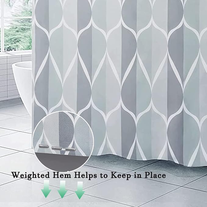 LLSCL Grey Grid Fabric Shower Curtain Liner with Magnets, Waterproof Hotel Quality, 72 x 72 Machine Washable