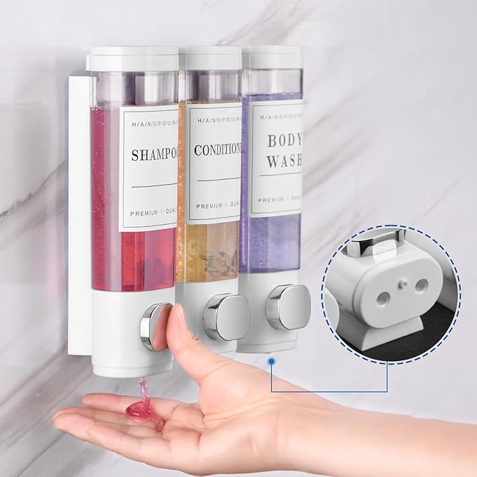 Shampoo and Conditioner Dispenser Shower Soap Dispenser Wall Mounted No Drill Shampoo Dispenser for Shower Wall Bathroom Hotel 3 * 300ml White