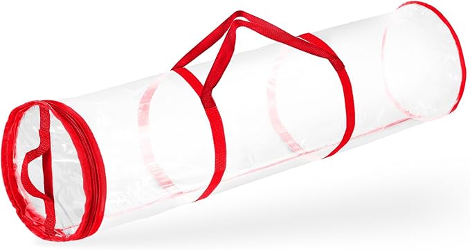 Hearth & Harbor Wrapping Paper Storage Container - Clear Wrapping Paper Holder Fits Up To 14 Rolls of 40" - Tear Proof Gift Wrap Organizer - Premium Bag for Easy Carrying, Red