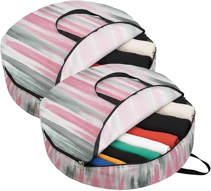 30 Inch Round Storage Bag 2 Pack,Pink Grey Oil Painting Art Waterproof Wreath Storage Container with Handles&Zipper Modern Abstract Closet Organizer Bags Garland Box