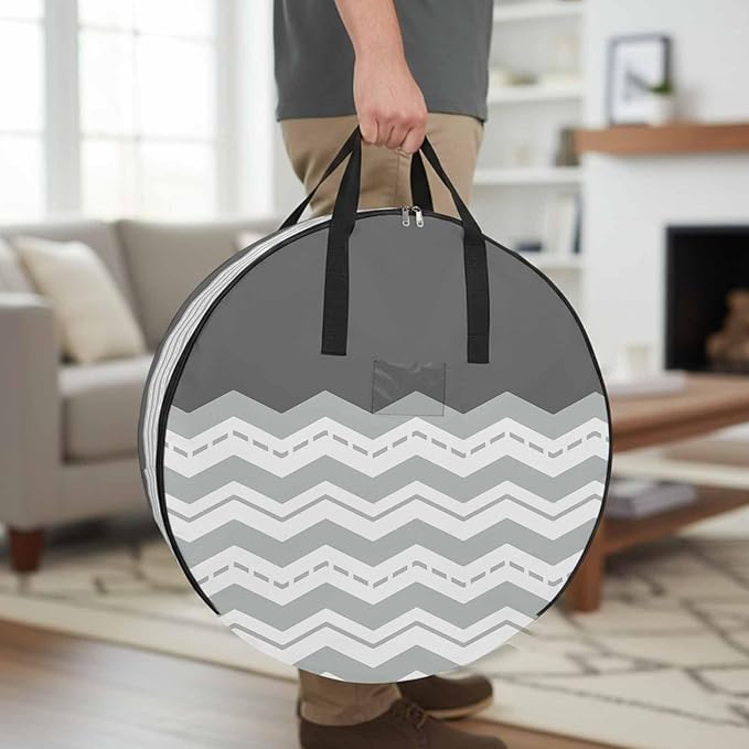 Storage Bag Grey Waves Round Storage Totes Bins Closet Organizers with Zippers & Handle Chevron Stripe Lines Clothes Storage Container for Bedroom Dorm Space Saving Packing Supplies Moving Bags