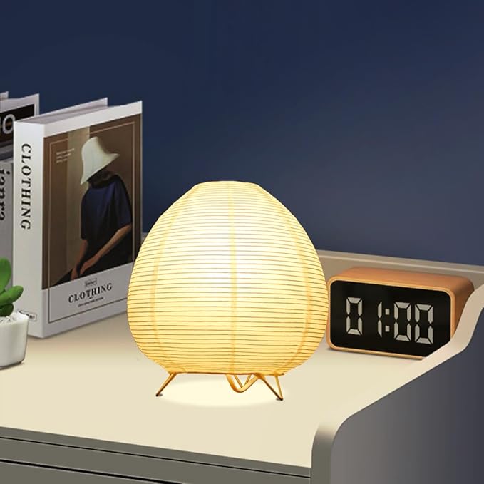 Small Table Lamp, Cute Paper Lamp, Ambient Lighting Lamp, Cozy Bedside Lamp, Minimalist Warm Glow Light for Bedroom Living Room Kids Room Dorm (White, 8inch)