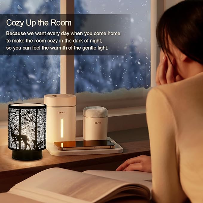 Battery Operated Table Lamp, Cordless Lamps for Home Décor, Nightlight with LED Bulb with Timer for Living Room Bedroom Tabletop Entryway Centerpiece Gift (Forest Animals)