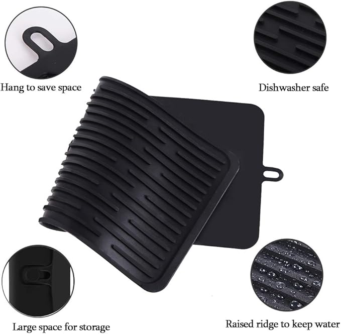 Dish Drying Mat, Silicone Drying Mat Good Large Drying Mats for Kitchen, Heat Resistant Mat Solid Rectangular (Black)