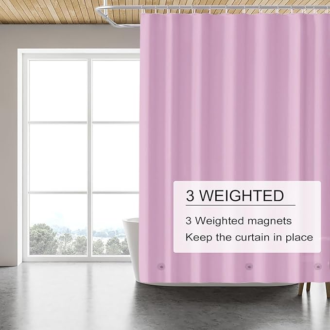 TIKABC Pink Shower Curtain Liner, 4G PEVA Shower Liner, Plastic Peva Waterproof Shower Curtains, 72x72 inch with Grommet Holes 3 Magnetic Weights