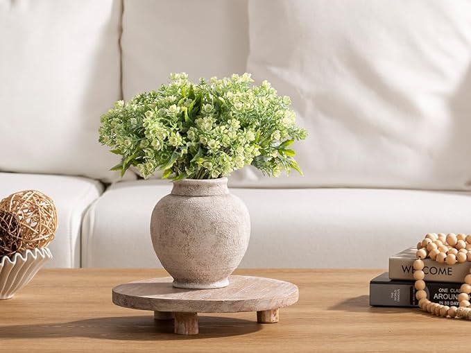 Ceramic Rustic Vase, 6 Inch Small Flower Farmhouse Vase Decorative Vase Short Pottery Vases for Home Decor Table Living Room Entryway Mantel Bookshelf Bedroom Bathroom Kitchen - Rustic White