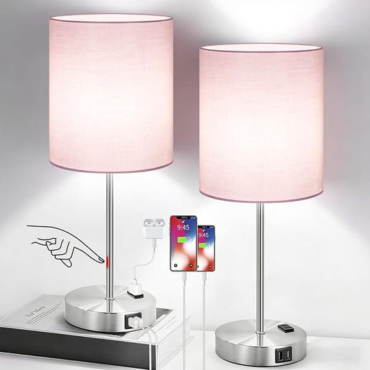 Lynnoland Set of 2 Touch Control Table Lamps, 3-Way Dimmable Bedside Nightstand Lamps for Bedroom Living Room Nursery, 800 Lumens 5000K Warmlight Bulbs Included