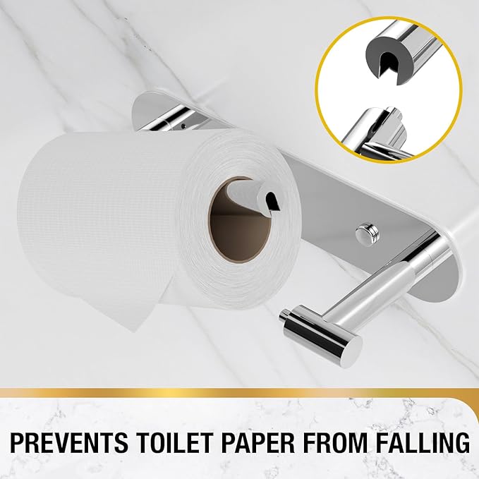 HITSLAM Chrome Toilet Paper Holder, SUS304 Stainless Steel Bathroom Toilet Paper Roll Holder Wall Mounted and Self Adhesive, No Drill Tissue Holder Use for Washroom and Kitchen