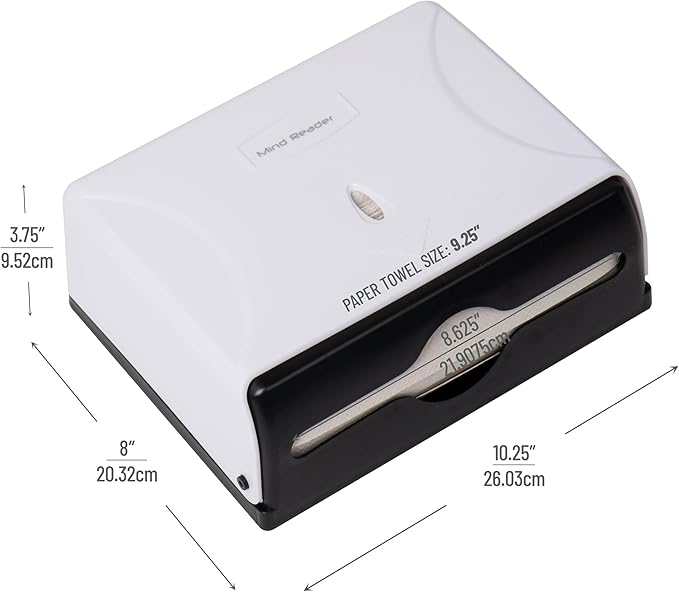 Mind Reader Paper Towel Dispenser, Tri-Fold Towel Holder, Restroom, Wall Mount, Bathroom, White