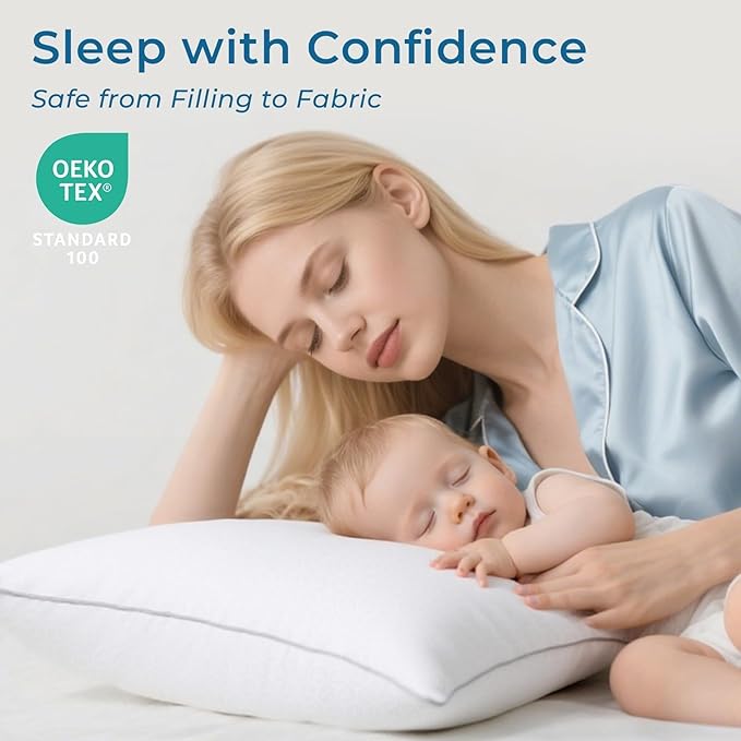 Sasttie Pillows Queen Size Set of 4, Bed Pillows for Side, Back, and Stomach Sleepers - Oeko-Tex Certified Supportive Down Alternative Plump Filling - Hotel Quality and Machine Washable, 4 Pack
