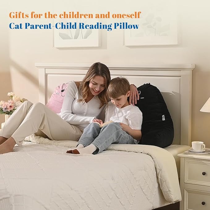 SUNSIDE Kitty Reading Pillow for Sitting in Bed, Shredded Memory Foam Cute Back Pillows for Adult and Children with Arms, Cat Design Bed Pillow, Back Support Pillow with Washable Cover