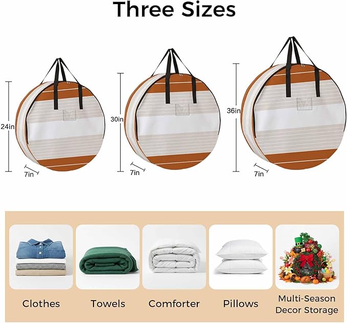 Storage Bag Cream Striped Round Storage Totes Bins Closet Organizers with Zippers & Handle Ombre Caramel Stripes Clothes Storage Container for Bedroom Dorm Space Saving Packing Supplies Moving Bags