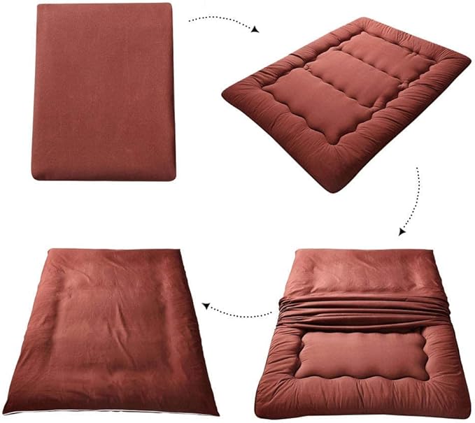 MAXYOYO Japanese Floor Mattress Futon Mattress, Thicken Tatami Mat Sleeping Pad Foldable Roll Up Mattress Boys Girls Dormitory Mattress Pad Floor Lounger Cushion and Sofas, Coffee, Full