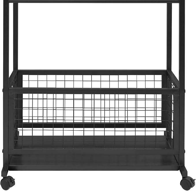 Mobile Ribbon Holder Double-Sided Ribbon Organizer Rack with 16 Hanging Rods Multifunctional Flower Wrapping Paper Storage Stand with Lockable Wheels Wrapping Paper Rack (26.38*12.99*59.06in, Black)