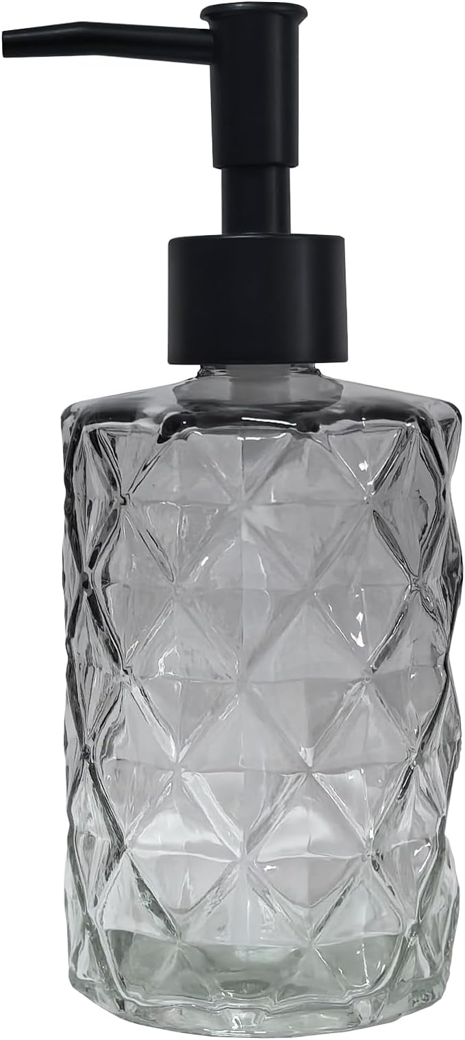 YYTSGG Crystal Glass Soap Dispenser, 12oz Gradient Grey Bathroom Hand Dispenser, Lotion Dispenser with Black Plastic Pump for Modern Home Decor, Kitchen Countertop, Hotel