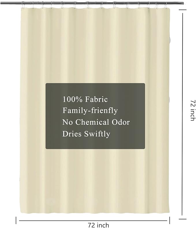 LLSCL Beige Yellow Fabric Shower Curtain Liner with Magnets, Waterproof Hotel Quality, 72 x 72 Machine Washable