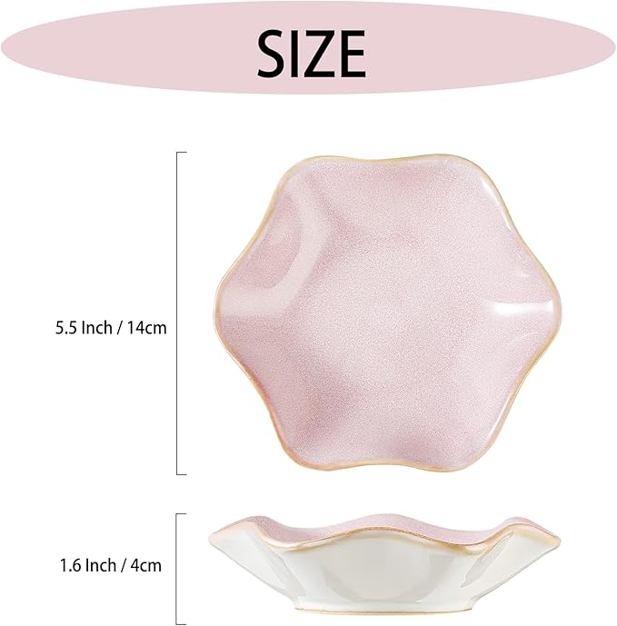 Binoster Ceramic Jewelry Dish,Ring Dish,Trinket Tray,Jewelry Tray,Key Bowl Pink Room Decor Bathroom Home Decor Gifts for Women Mom Sister Coworker Friend Bride(5.5 In Pink)