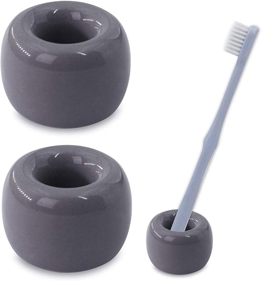 AirMoon Mini Ceramic Toothbrush Holder for Bathroom - Grey Small Countertop Organizer, Easy Clean Toothbrush Stand, Suit for Electric Toothbrush Head, Pens & Coffee Spoon, Pack of 2