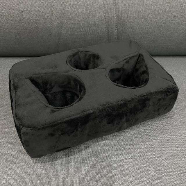 Couch Cup Holder Pillow, Couch Drinks Remotes Holder for Center of Couch, for Sofa, Bed, RV, Car (Black)