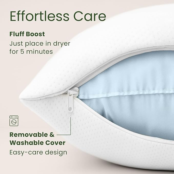 Shredded Memory Foam Pillow Queen Size - Cooling Bed Pillow for Sleeping for Stomach, Back and Body - 1 Pack Queen Soft Comfy Cool Memory Pillows for Side Sleeper