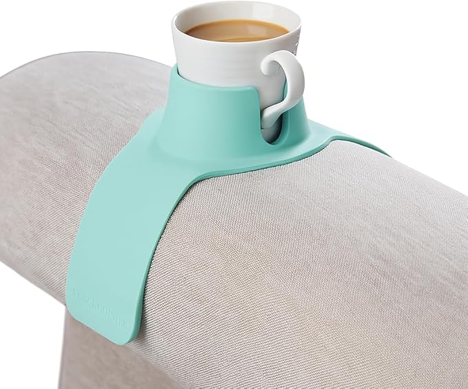 HIT PRODUCTS CouchCoaster® - Armrest Couch Cup Holder in LIMITED EDITION Soft Teal - A Weighted, Silicone, Anti Slip Coaster Stops Spills On Your Sofa, Armchair Or Recliner & Keeps Drinks in Reach