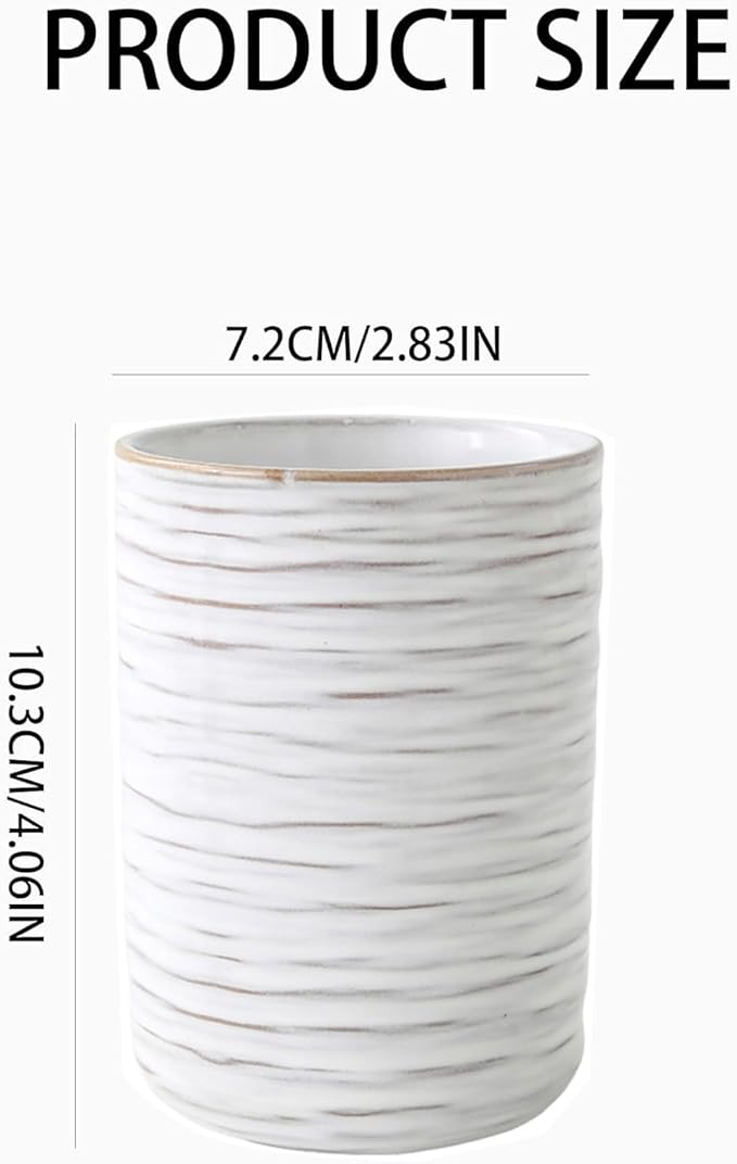 Ceramic Toothbrush Holder for Bathroom, Ceramic Toothbrush Cup, Toothpaste Organizer for Bathroom Countertop, Bathroom Storage Organizer, Kiln Transformation Cup (Vintage White)