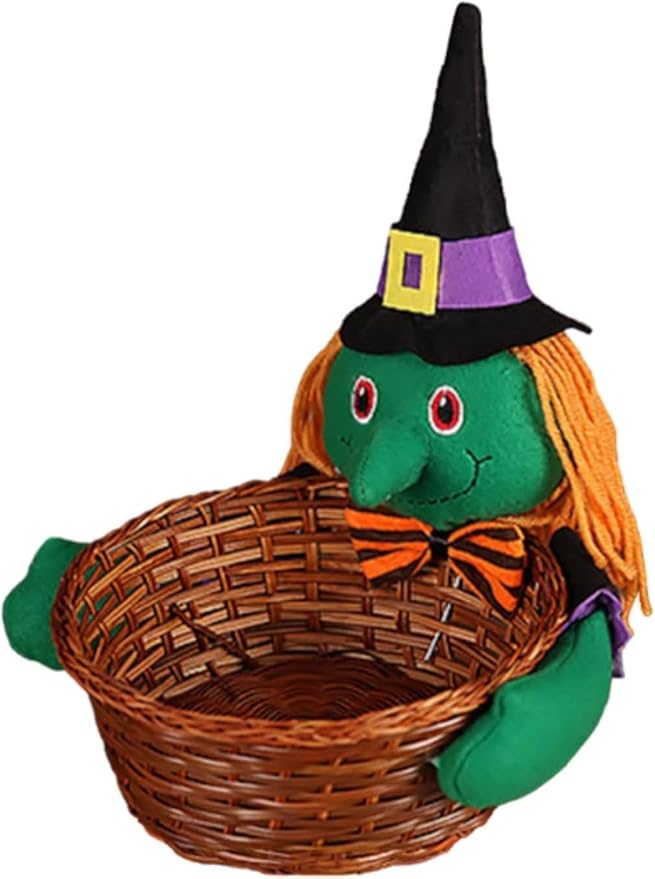 Halloween Storage Basket Woven Halloween Figure Candy Basket Decorative Storage Organizer for Festivals Party Supplies - Green