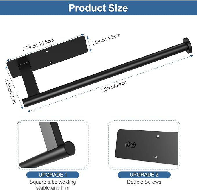 CUXIXA Paper Towel Holder Under Cabinet, Upgraded Self Adhesive Paper Towel Holder Wall Mount for Kitchen, Bathroom, RV, Bend-Resistant, Self-Adhesive or Drill mounting