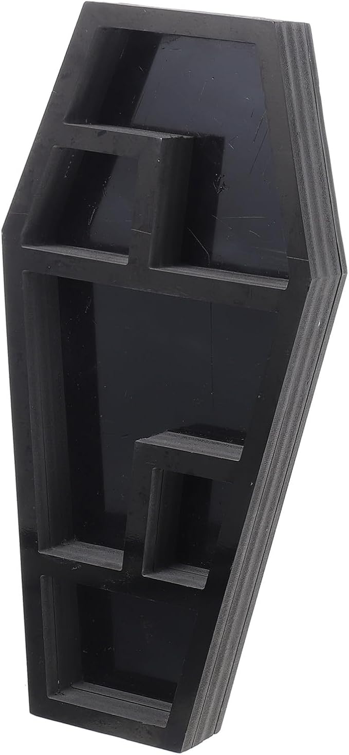 LIFKOME Halloween Coffin Storage Rack for Gothic Decor Unique Haunted House Prop Organizer for Candles Books and Collectibles Lightweight and Design