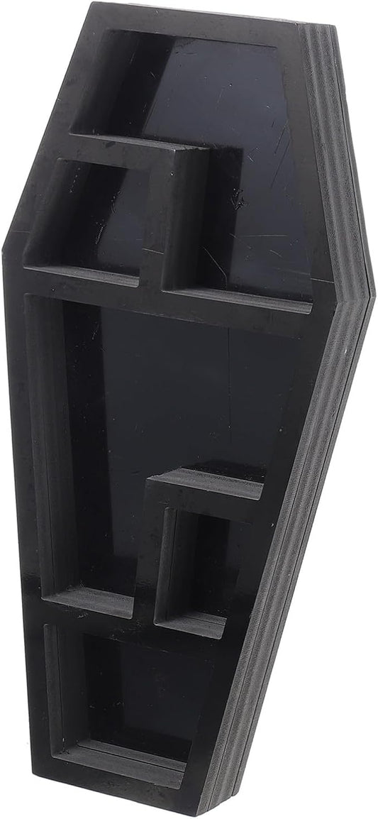 LIFKOME Halloween Coffin Storage Rack for Gothic Decor Unique Haunted House Prop Organizer for Candles Books and Collectibles Lightweight and Design