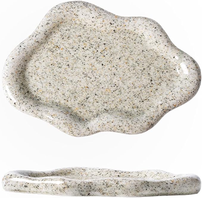 Jewelry Tray for Women, Cloud Shape Ceramic Trinket Dish, Jewelry Organizer Storage Holder for Ring Earring Bracelet Necklace, Make Up Organizer (White) (Stone Grey)