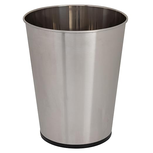 Bath Bliss 5 Liter Small Wastebasket, Stainless Steel | Compact Round Open Top Trash Can | Durable Bathroom Bedroom Dorm Office Garbage Bin | Stylish Space-Saving Waste Disposal Container