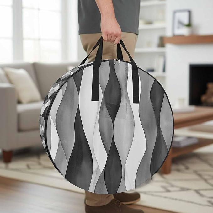 Gray Ripple Round Storage Bag 24 Inch, Abstract Gradient Watercolor Modern Clothes Storage Container with Handles Heavy Duty Organizer for Comforter, Bedding & Holiday Wreaths