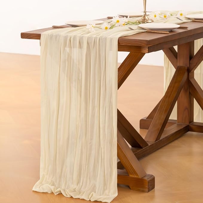 Socomi 3pcs Beige Easter Spring Cheesecloth Table Runner Boho Rustic Gauze 120 inch 10FT Cheese Cloth Runner for Wedding Party Baby Shower Birthday Home Decor Holiday Decorations