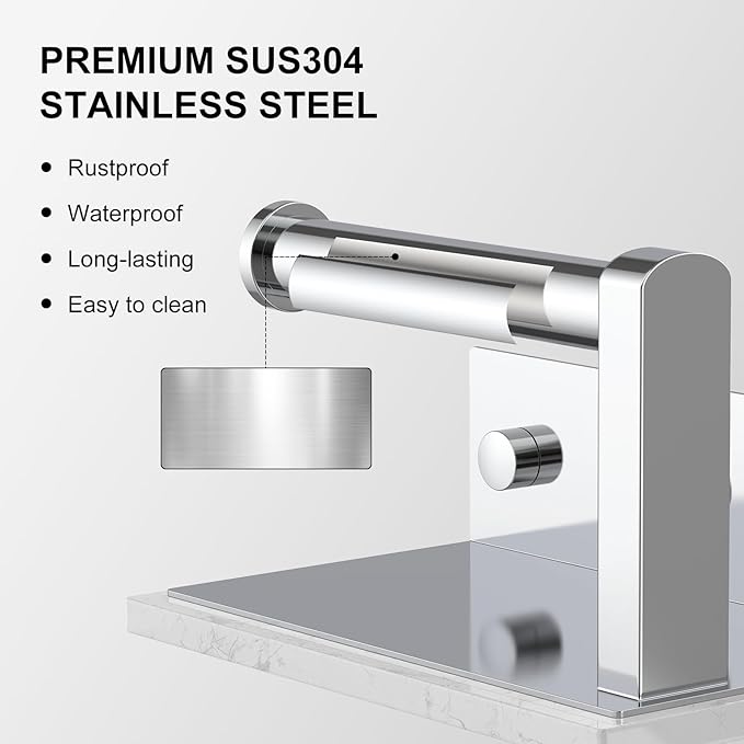 Toilet Paper Holder with Marble Shelf, 304 Stainless Steel Tissue Hand Holder Wall Mounted Toilet Paper Roll Hold with Phone Shelf for Bathroom Kitchen Washroom Bedroom, Chrome
