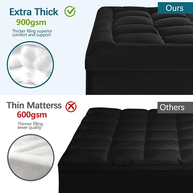 CYMULA Mattress Topper Queen Size - Extra Thick Cooling Mattress Pad Cover for Back Pain - Soft Mattress Protector Firm Bed Topper Pillow Top with 8-21 Inch Deep Pocket 3D Snow Down Alternative Fill