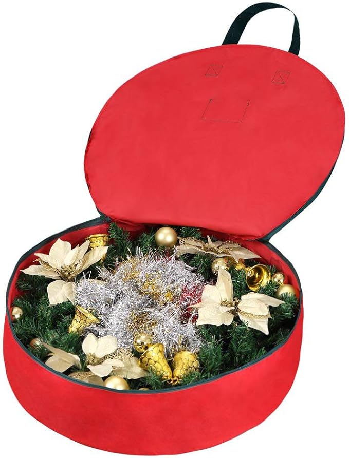 Primode Christmas Wreath Storage Bag 30" - 2 Pack Artificial Wreath Container - Garland Holiday Xmas Wreaths Holder - Sturdy Handles - Card Slot Dual Zipper Strong 420D Oxford (30 Inch, Red)