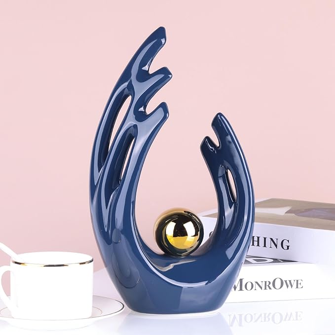 XMGZQ Navy Blue Decor - Mid Century Modern, Blue & Gold Accent, Table Decorations for Dining Room, Abstract Art Ceramic Statue