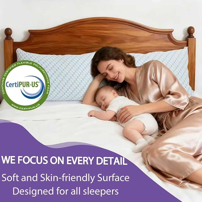VAINOC Memory Foam Pillows Standard Size Set of 2, Adjustable Cooling Firm Pillow for Side Back Stomach Sleepers with Washable Removable Cover