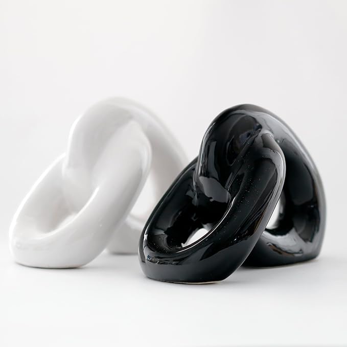 2pcs Ceramic Chain Link Knot Paperweight Figurine and Statue, Coffee Table Decor,Farmhouse Decoration for Home,Boho Ornament for Shelf Decorations,Bookshelf Decorative Objects